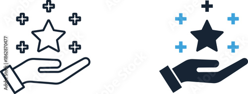 Hands holding stars with plus signs around them