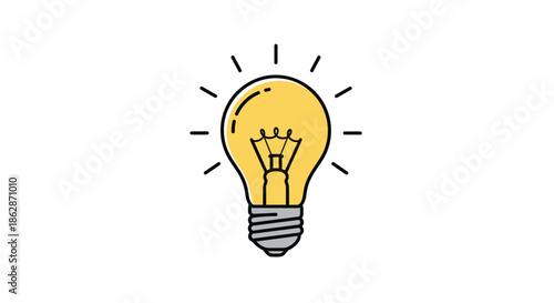 Simple light bulb vector icon representing innovation creative thinking and electricity with radiating yellow rays.