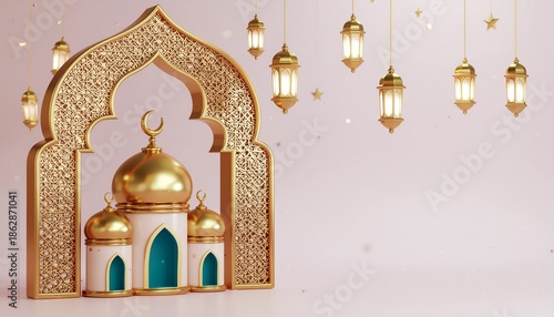 Ramadan Kareem with lantern and mosque