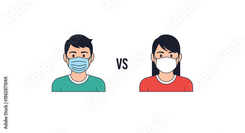 Comparison illustration showing a man in a blue mask versus a woman in a white mask for personal protective equipment.