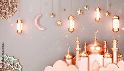 Ramadan Kareem with lantern and mosque