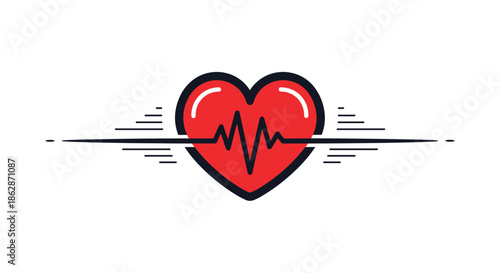 Red heart icon with a dark pulse line in the center for medical apps cardiovascular health or romantic themes.