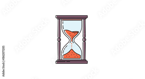 Traditional hourglass with bright orange sand flowing from the top to the bottom compartment indicating the steady passage of time in a day.
