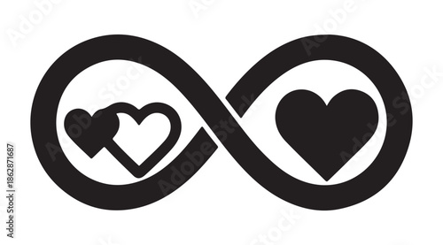 Black infinity symbol with hearts inside representing eternal love commitment connection forever bond