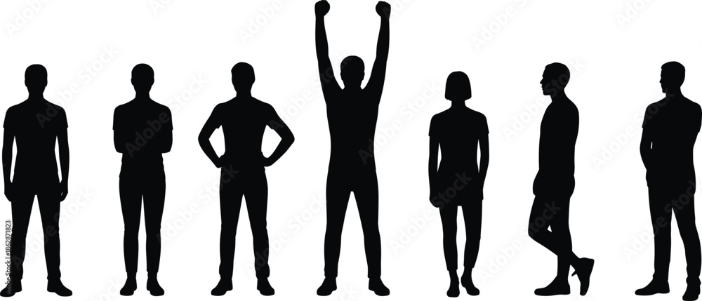 Εκτύπωση καμβά Silhouettes of people standing in varied poses, ideal for body language, behavior, and communication-themed design projects
