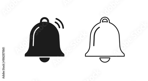 Notification bell icons presented in solid black and outline styles represent alerts and reminders for digital applications.