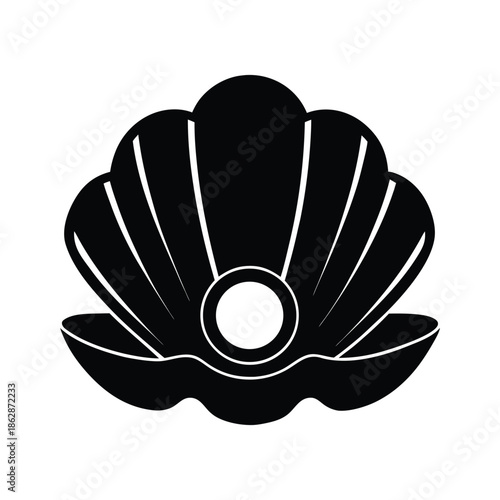 Shell pearl black silhouette vector, Beach and Underwater ocean theme icon, Marine life silhouette vector.