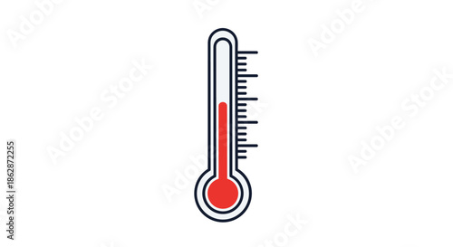 Medical thermometer illustration shows a rising red mercury level indicating a high temperature or fever in a patient.