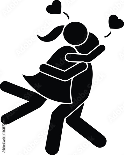 Couple in love embracing with hearts floating around them