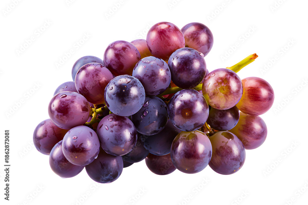 Fototapeta premium A vibrant cluster of red and purple grapes with detailed textures on transparent background