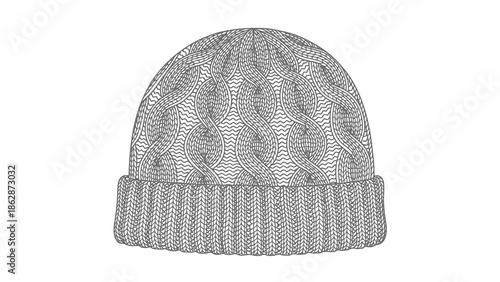 Knit beanie hat with cable pattern