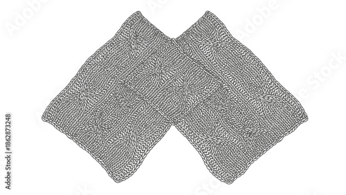 Pair of gray knitted placemats on white background