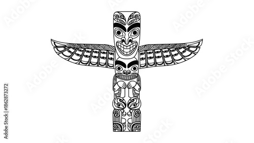Traditional totem pole design with intricate carvings