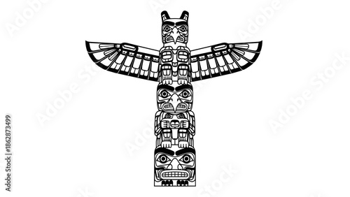 Traditional totem pole with outstretched wings