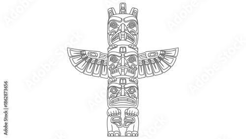 Traditional totem pole with intricate designs and patterns
