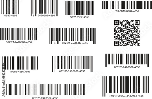 QR code and barcode symbolizing digital technology, data scanning, cashless payment, and product tracking in modern business.