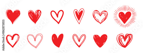 Variety of hand-drawn heart illustrations in red perfect for expressing love and affection