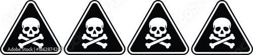 Triangular Vector Safety Sign Set Featuring Skull and Crossbones Silhouettes for Toxic Substance and Lethal Hazard Identification