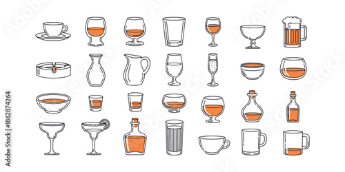 Ultimate Glassware and Drinkware Icon Set for Restaurant Cafe and Bar Menu Design