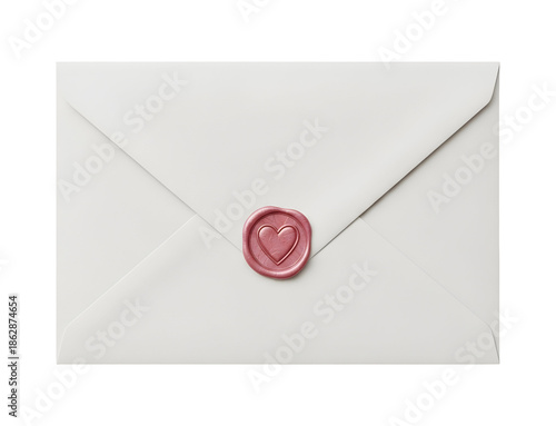 Minimal White Envelope with Pink Wax Seal Heart