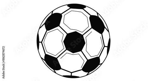 Isolated black and white soccer ball displaying geometric pentagon and hexagon panels against a plain background.