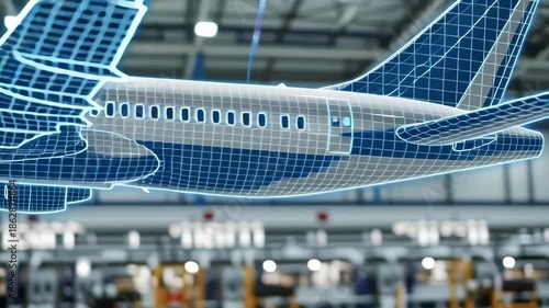 A person using VR technology to interact with a holographic airplane.