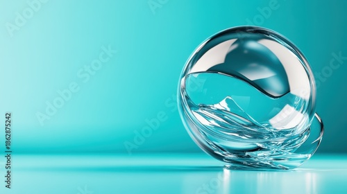 Wallpaper Mural An exquisite glass sculpture reflecting light and movement on a smooth turquoise surface, symbolizing creativity and modern artistic expression in a captivating and striking manner. Torontodigital.ca