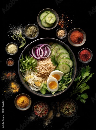 Wallpaper Mural Colorful, healthy bowl with various spices and vegetables Torontodigital.ca