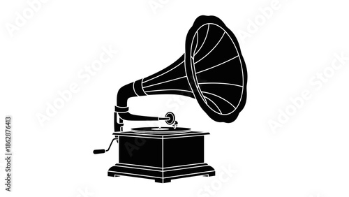 Vintage gramophone illustration on white background