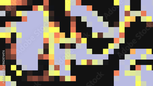 Yellow and Black Pixel Art Geometric Blocks Minimalist Digital Mosaic Abstract