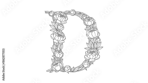 Beautiful floral alphabet letter d illustration