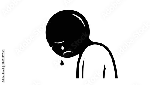 Sad person crying with droplet falling from eye