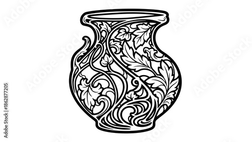Beautiful black and white vase with floral pattern