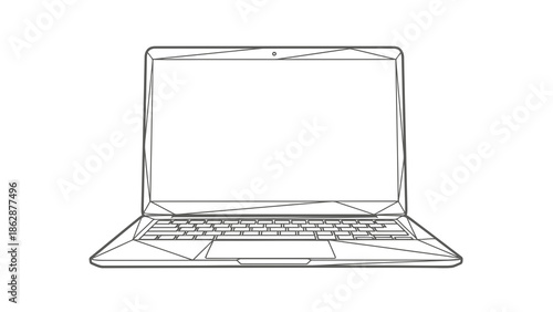 Modern laptop with blank screen on white background