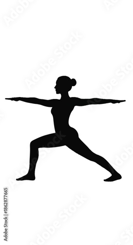 Silhouette of a yoga practitioner in Warrior Pose performing balance and focus.