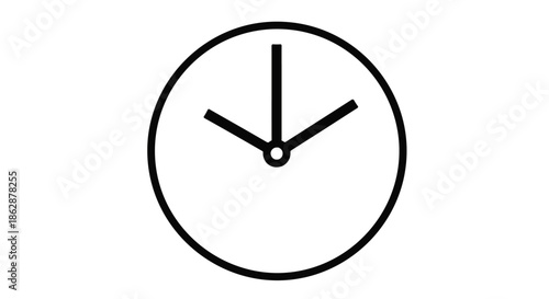 Minimal black and white round clock icon with simple hands and clean design.