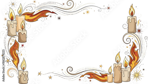 Elegant Candle and Flame Border with Swirls and Stars