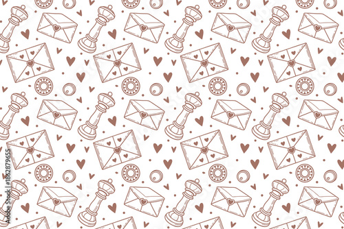 Seamless Hand-Drawn Love Letter Pattern with Envelopes, Hearts, and Romantic Doodles