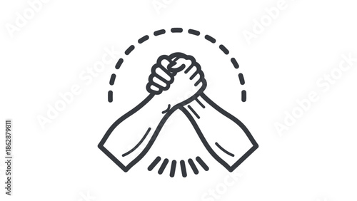 Simple line art icon of two clasped hands symbolizing partnership