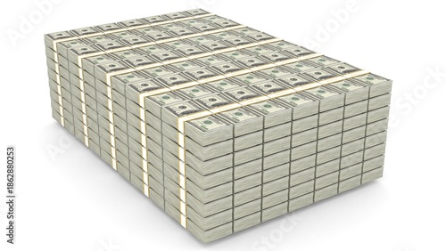 Bundles of one hundred dollar bills fall