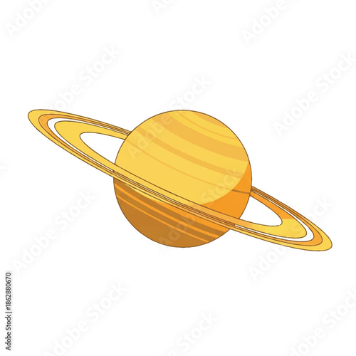 Cartoon Planet with Rings Floating in Space Illustration.