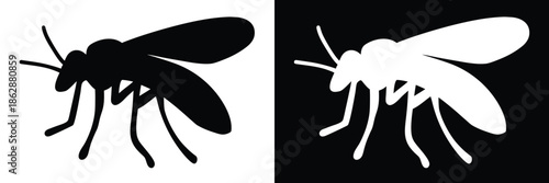 Mosquito icon, Flying Mosquito black silhouette vector