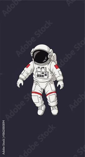 Playful Cartoon Astronaut in White Spacesuit Floating Against a Dark Navy Background.