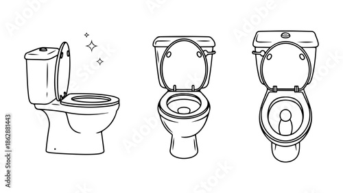 Collection of Toilet Illustrations Showcasing Different Views and Designs