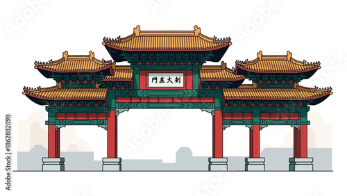traditional chinese gate with calligraphy