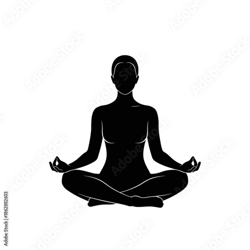 Meditation Yoga Silhouette – Seated Lotus Pose Mindfulness Vector Icon