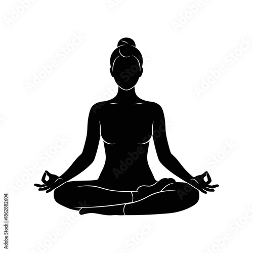 Meditation Yoga Silhouette – Seated Lotus Pose Mindfulness Vector Icon