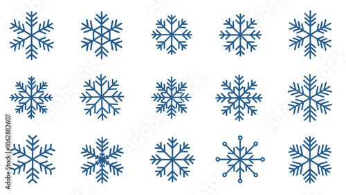 Snowflake Icon Set – Winter Snow Crystal Weather Vector Collection