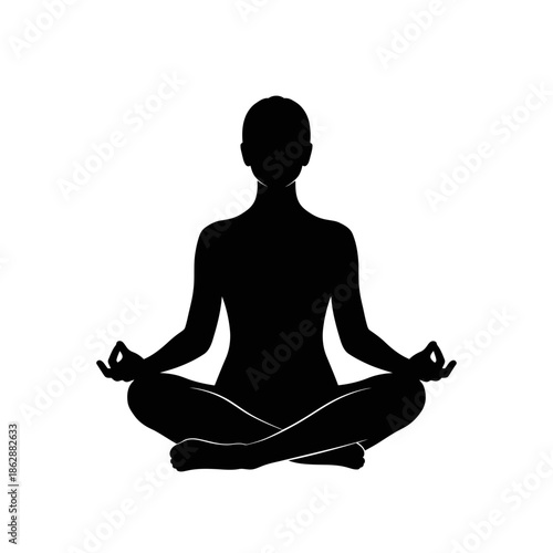 Meditation Yoga Silhouette – Seated Lotus Pose Mindfulness Vector Icon