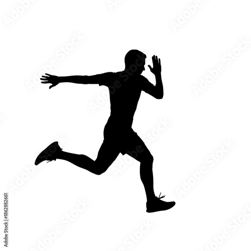 Silhouette of a Man Running Fast in Athletic Wear.